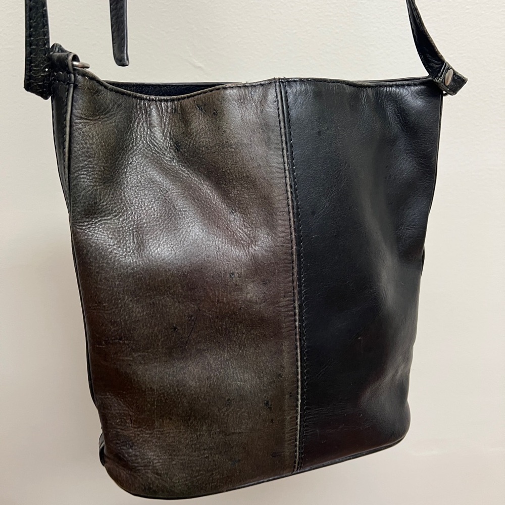 Two-Tone Leather Shoulder Bag - Black & Dark Brown